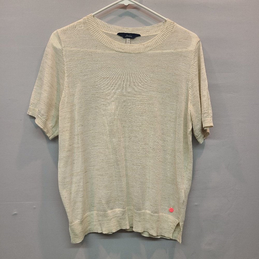 Joules Emberly Knit Shirt Sweater Short Sleeve Cream Lightweight Womens 8